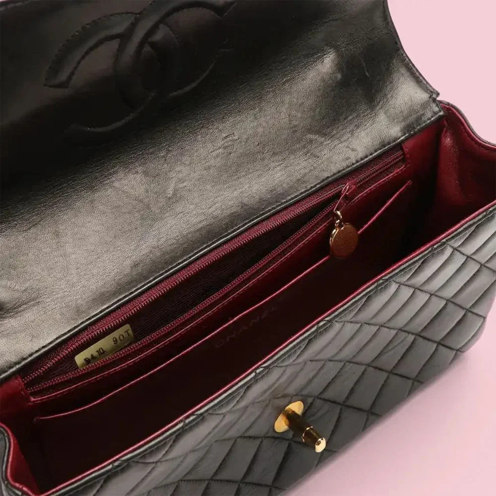 Chanel Vintage Brown Quilted Lambskin Top Handle Medium Flap Bag - Picture 6 of 8